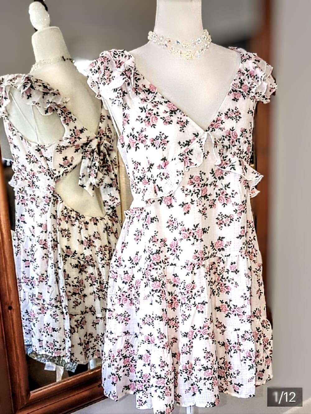 Francesca's Pink and White Floral Ruffle Sundress
